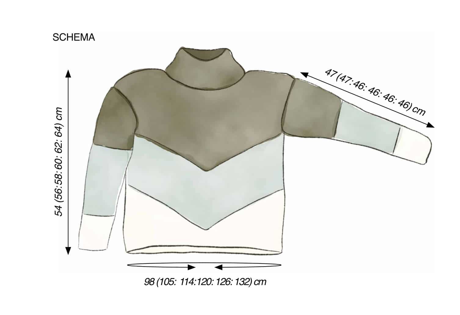 Pullover stricken mit Zackenmuster - Schemazeichnung