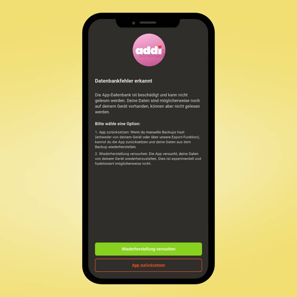 Datenbank fehler addi2go App Meldung Update für addi2go App 2026
