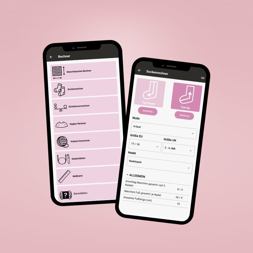 Mockup DE 5addi2go App Sockenrechner addi2go app,addi app,sockenrechner kostenlos,app handarbeiten,maschenprobe umrechnen