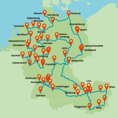 Landkarte CraSy Sylvie Tour 2026 Mach mit! Die Workshoptour